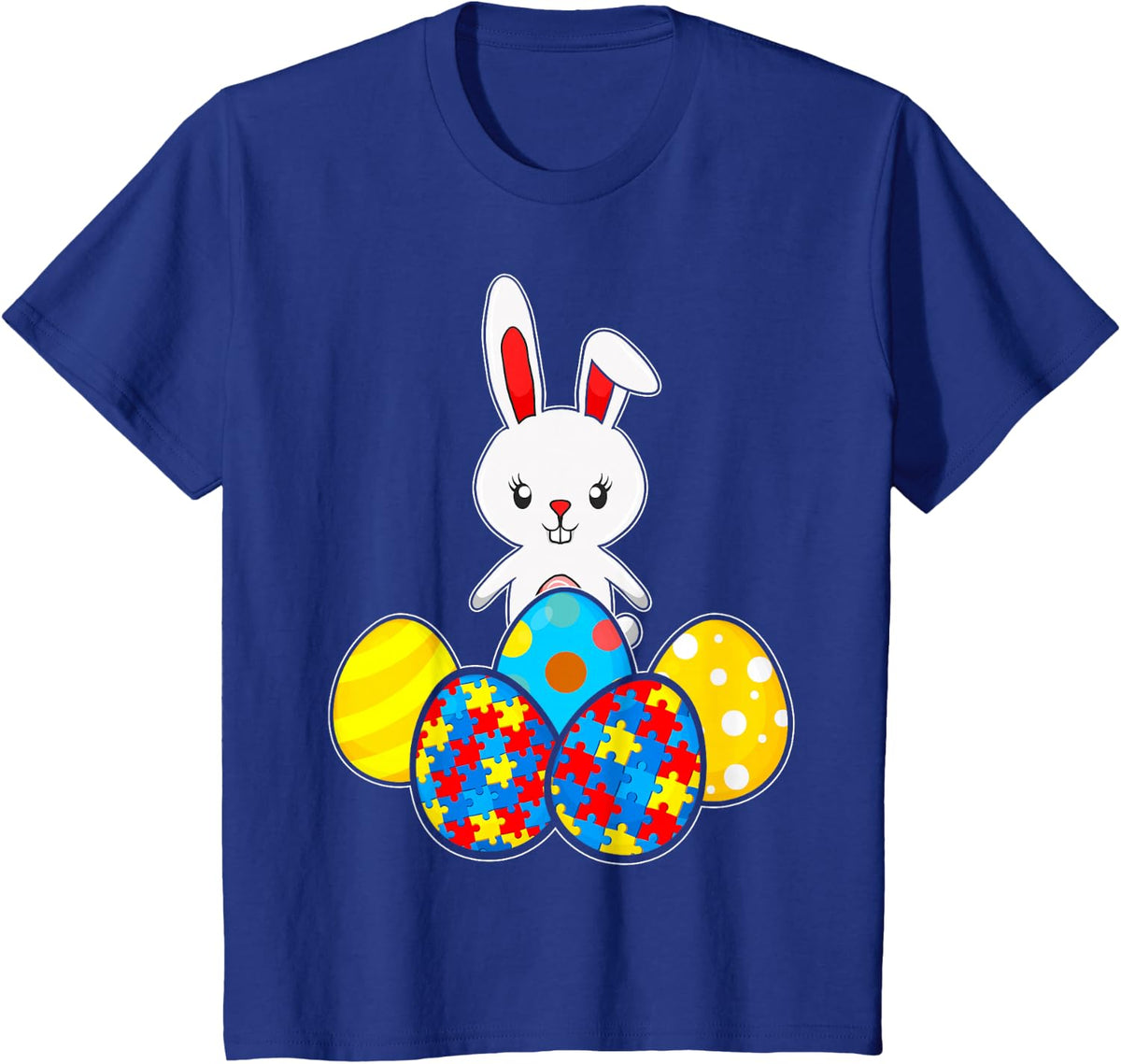 Autism Awareness Puzzle T-Shirt Easter Bunny Eggs Funny Gift T-Shirt - Royal Blue