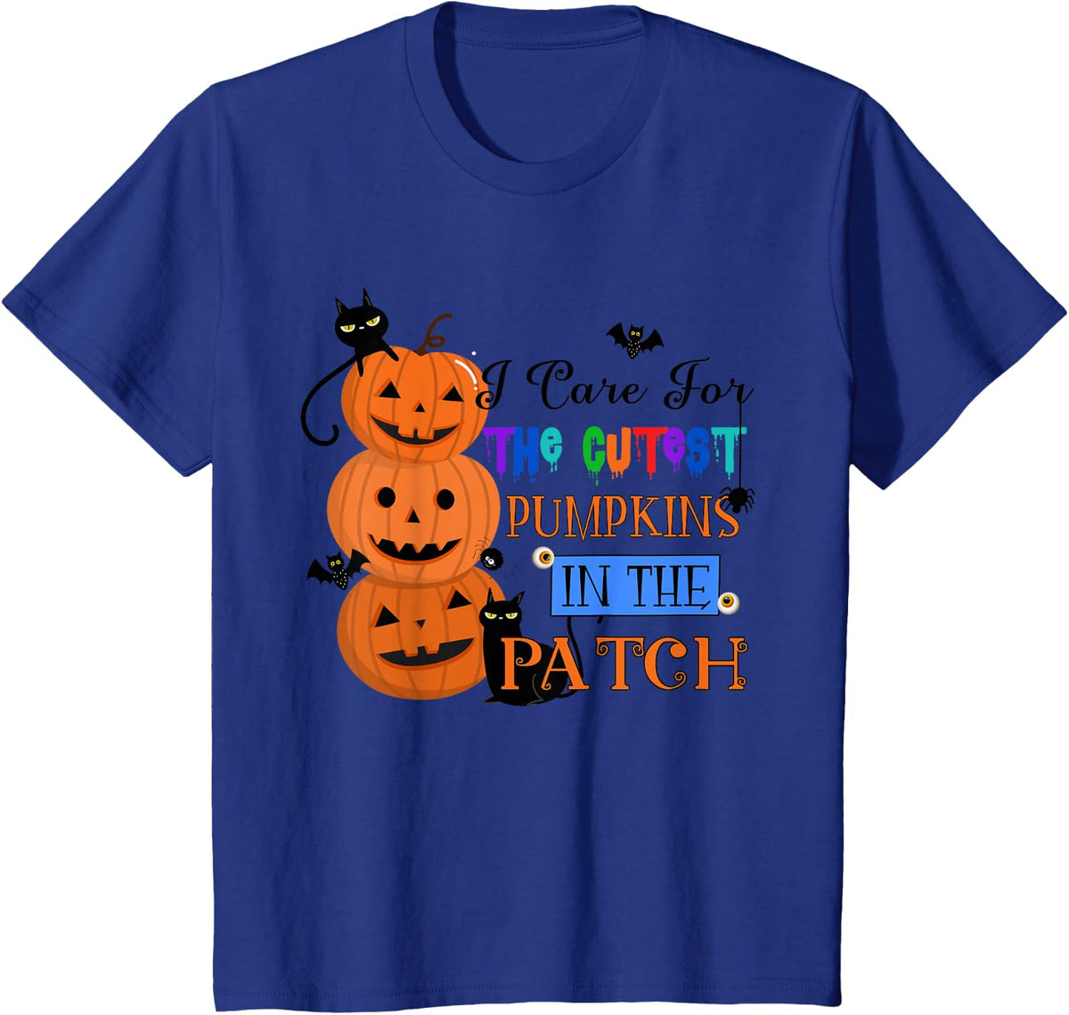 I Care for The Cutest Pumpkins Funny School Nurse Halloween T-Shirt - Royal Blue