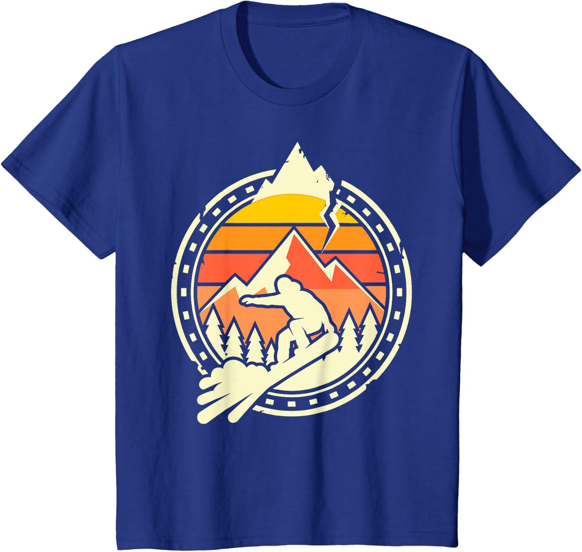 Snowboarder Retro Mountain Sunset Funny Snowboarding Fan T-Shirt - Royal Blue