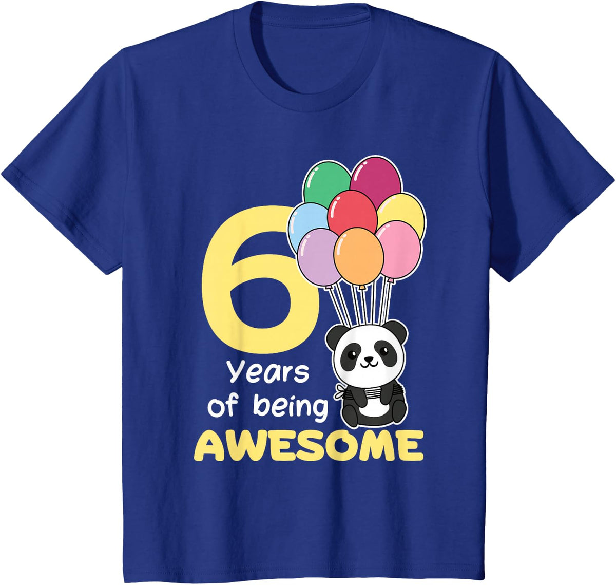6th Birthday Panda for Kids 6 Years Old Panda T-Shirt - Royal Blue