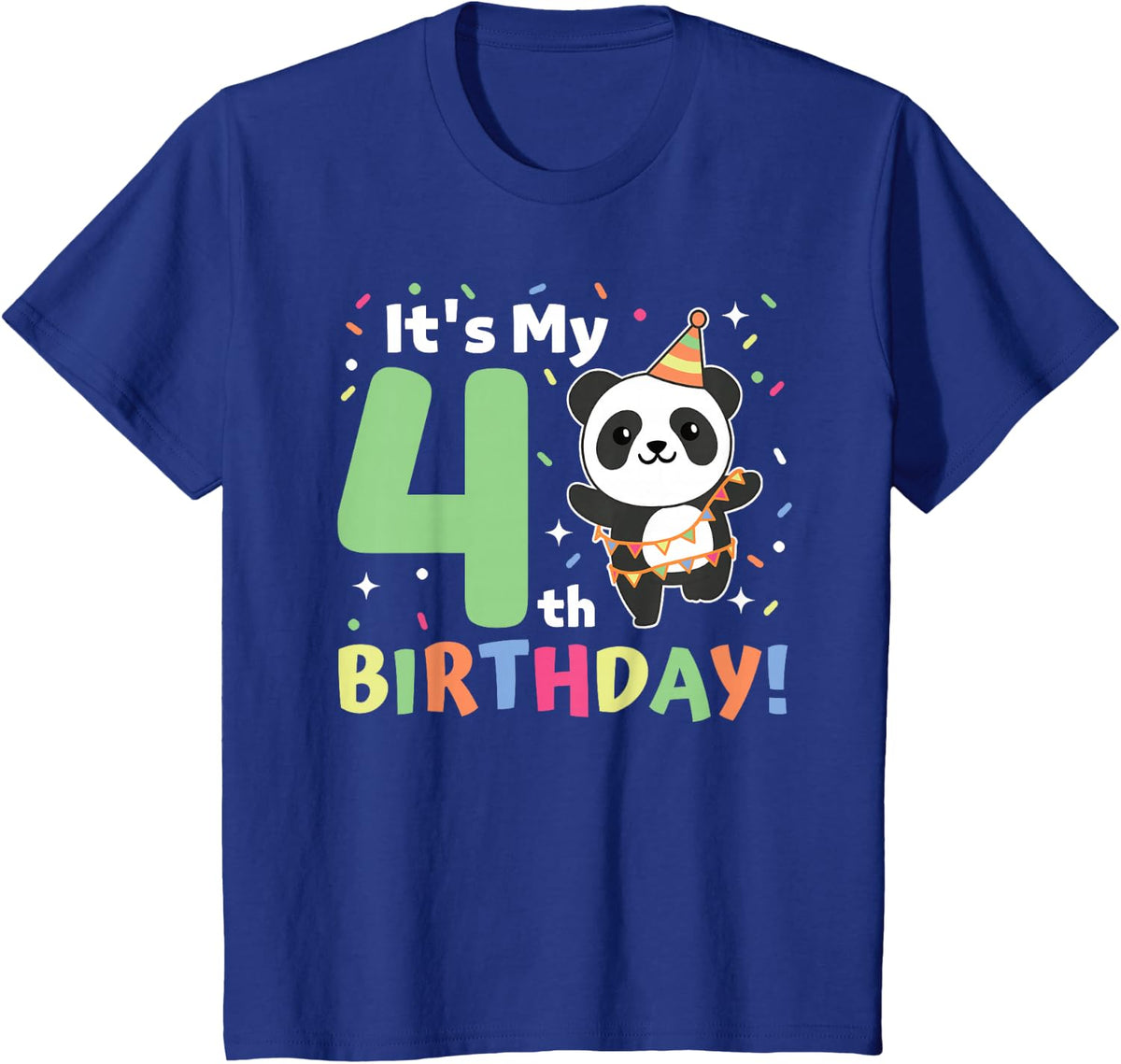 Panda 4th Birthday For Kids Four Year Old Panda T-Shirt - Royal Blue