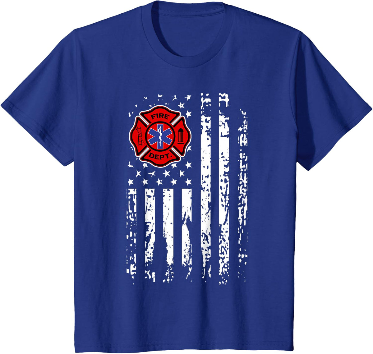 Firefighter EMT Shirt Firefighter EMS American Flag Gift T-Shirt - Royal Blue