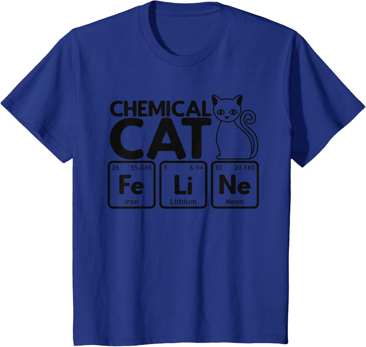 Chemical Cat Feline Chemistry Fun Periodic Table of Elements T-Shirt - Royal Blue