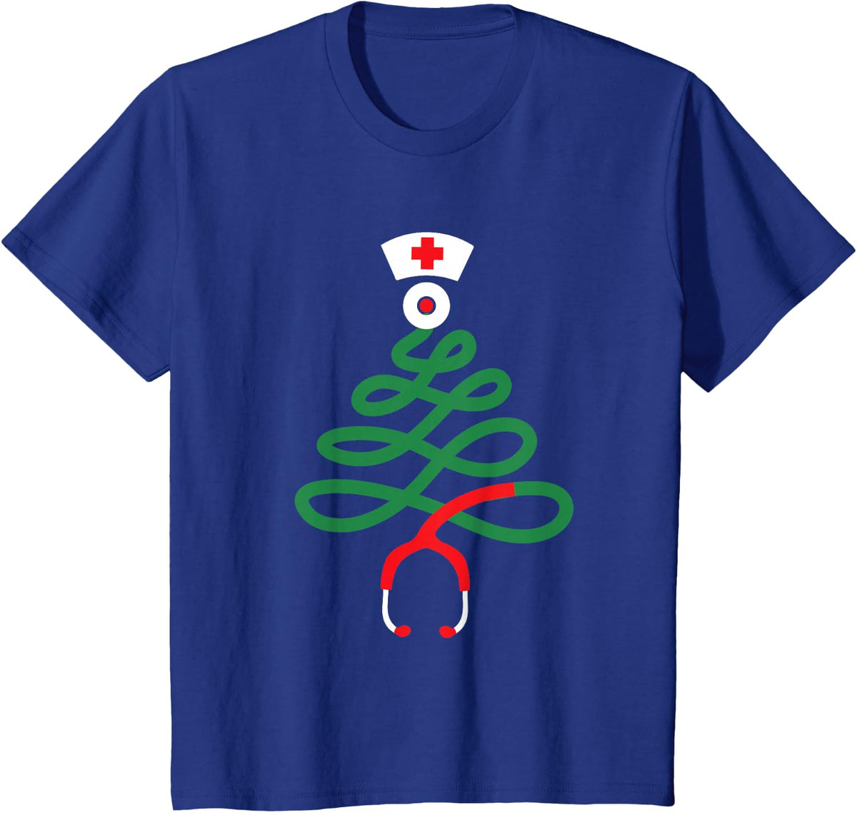 Stethoscope Christmas Tree Nursing Funny Nurse RN LPN Squad T-Shirt - Royal Blue