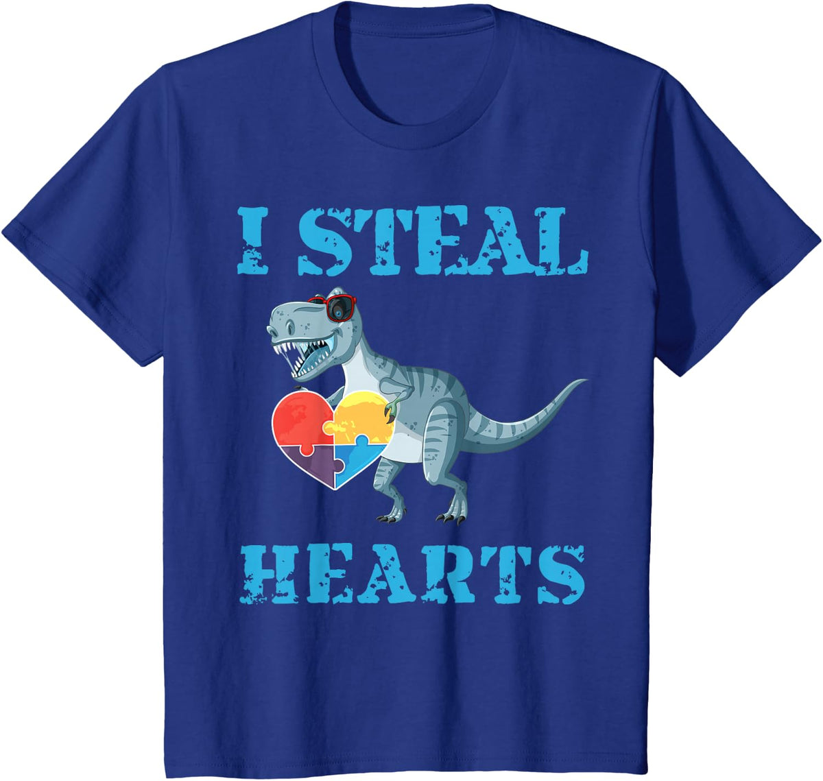 I Steal Hearts Cute Dinosaur Autism Awareness Valentines Day T-Shirt - Royal Blue