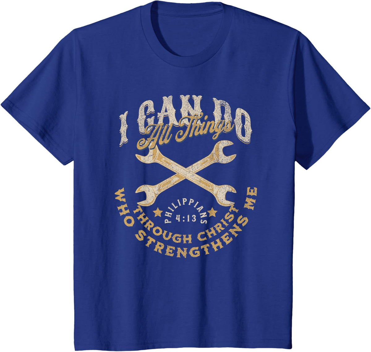 Cool Classic Car Mechanic Wrench Bible Scripture Verse Faith T-Shirt - Royal Blue