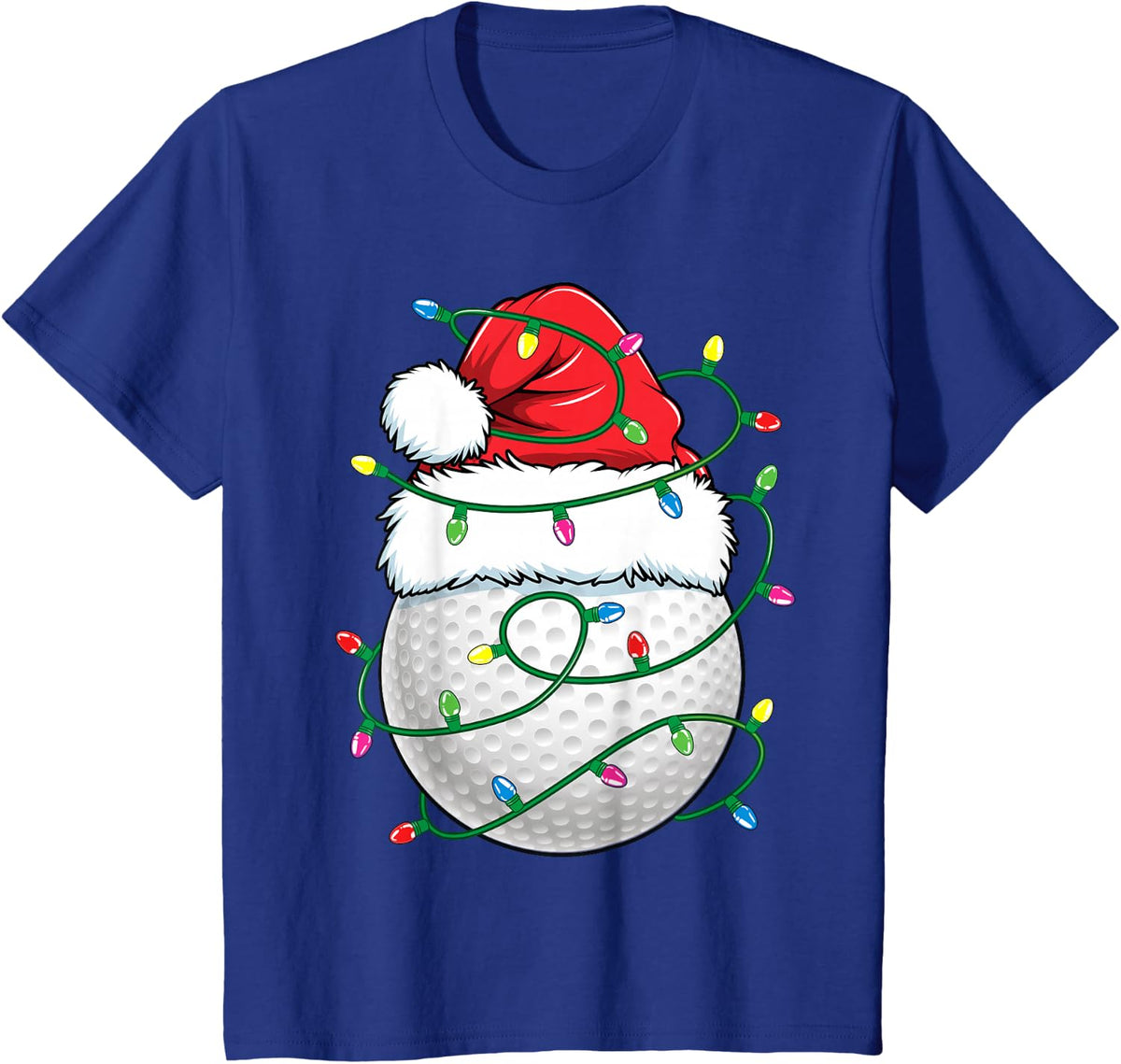 Golf Ball Santa Hat Men Womens Christmas Golfing Xmas Lights T-Shirt - Royal Blue