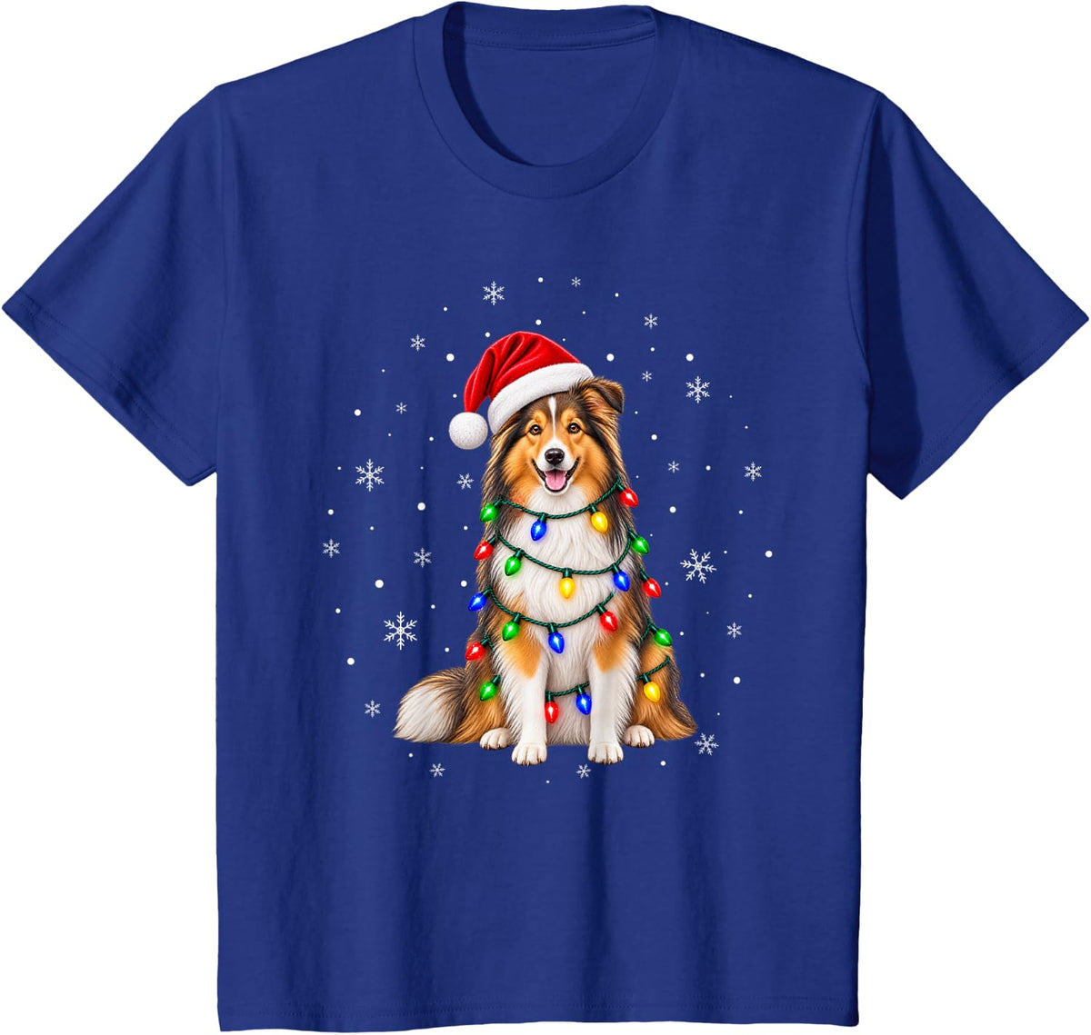 Shetland Sheepdog Christmas Tree Lights Pajama Santa Dog T-Shirt - Royal Blue