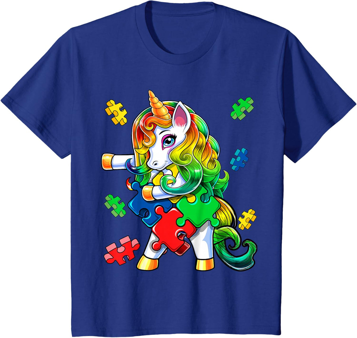 Autism Awareness Flossing Unicorn Puzzle Piece Gift for Kids T-Shirt - Royal Blue