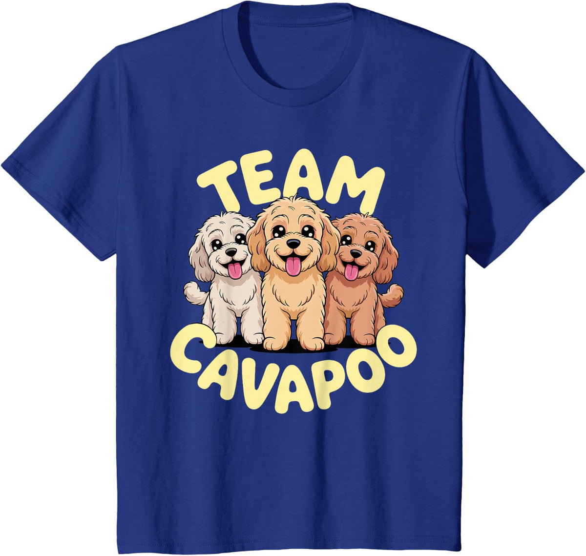 Cartoon Cavalier Poodle Cross Mix Breed Dog Team Cavapoo T-Shirt - Royal Blue
