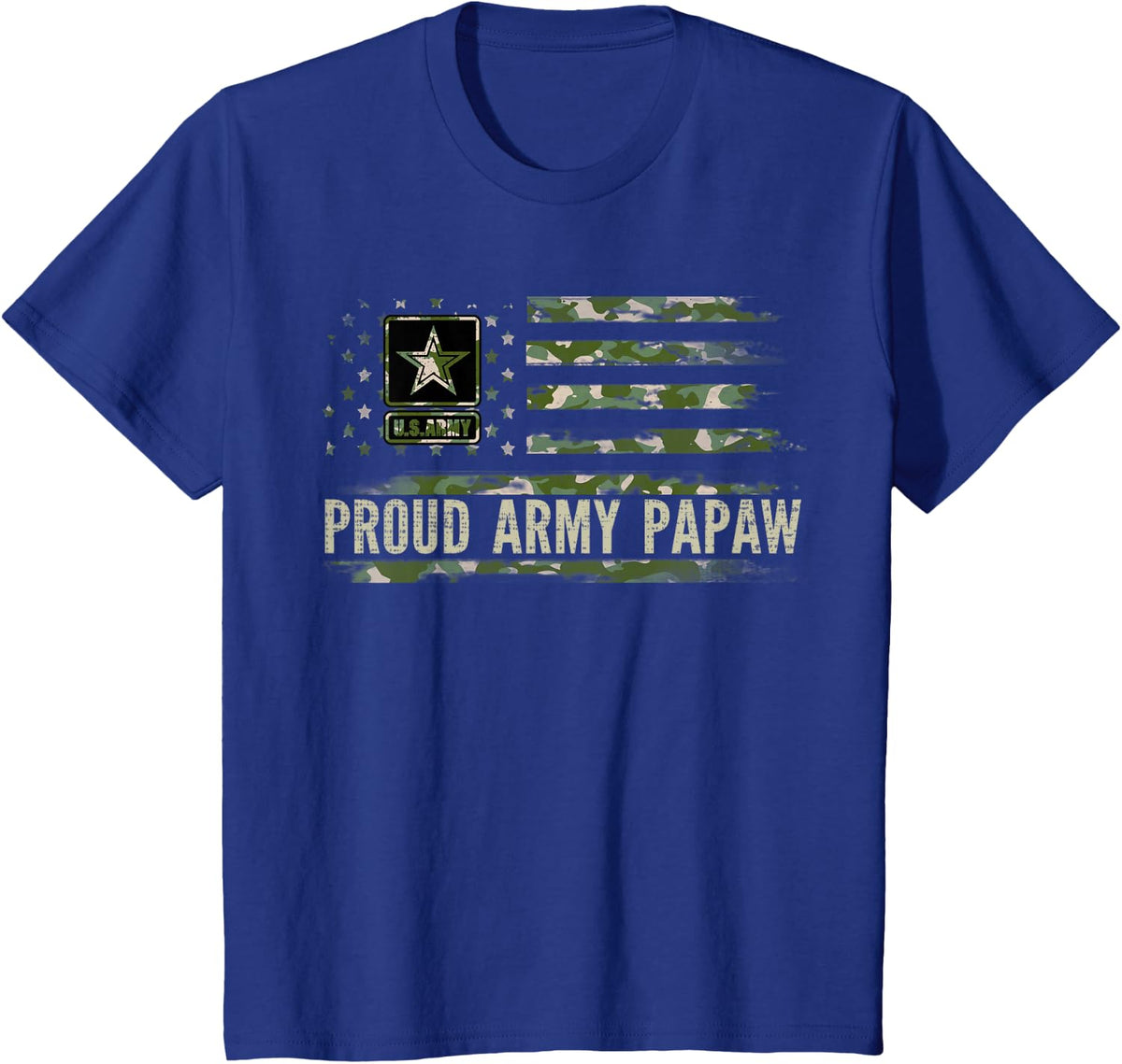 Vintage Proud Army Papaw Camo American Flag Veteran Gift T-Shirt - Royal Blue