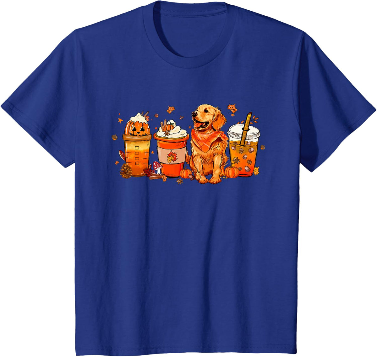 Golden Retriever Pumpkin Coffee Latte Autumn Fall T-Shirt - Royal Blue
