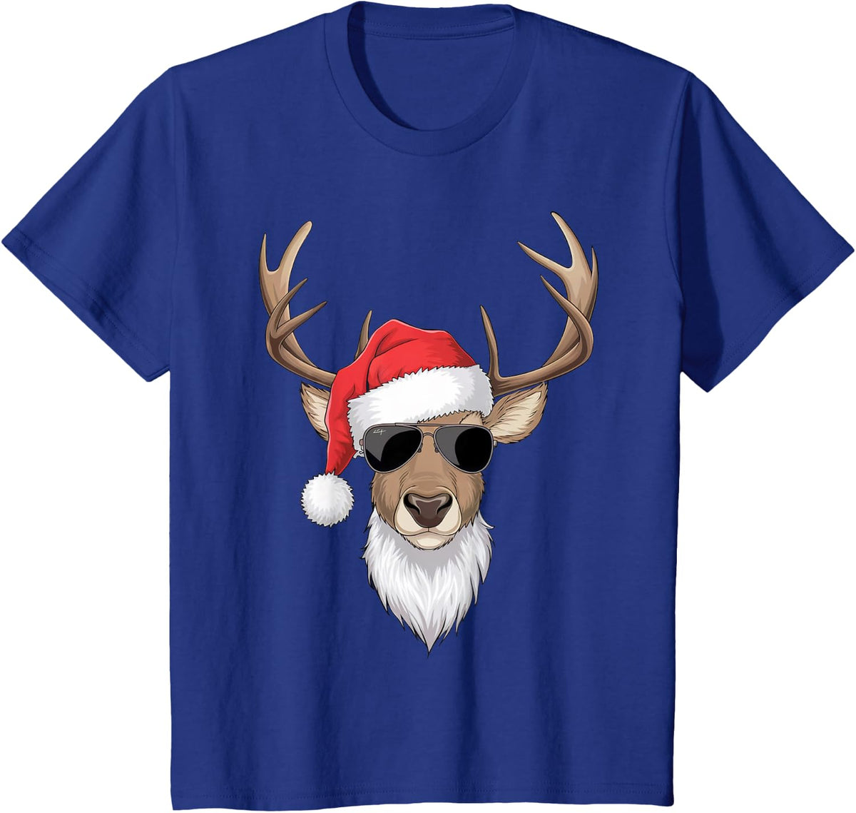 Cool Reindeer Santa Hat Sunglasses Holiday Festive Christmas T-Shirt - Royal Blue
