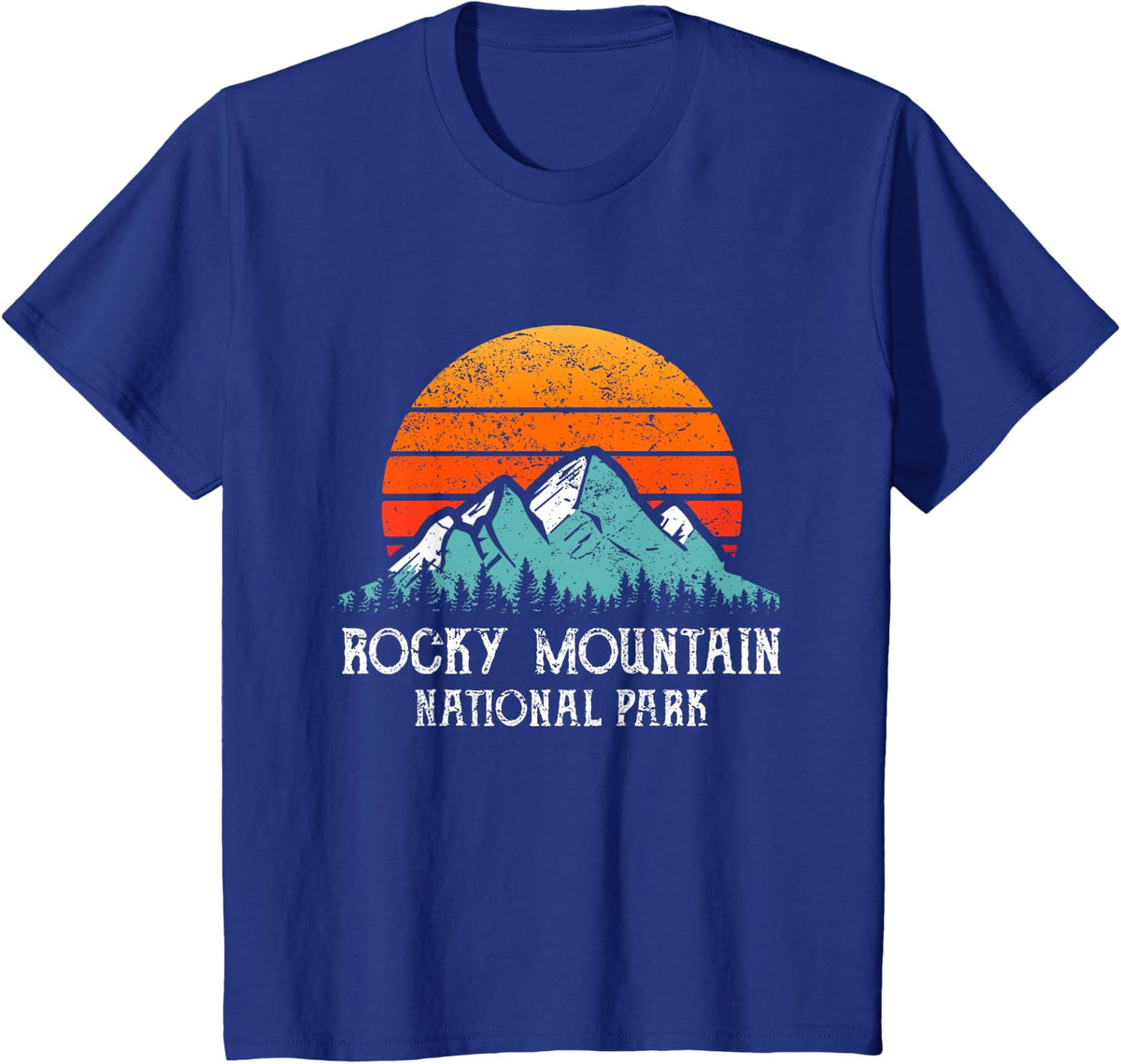 Retro Rocky Mountain National Park Distressed Rocky Mountain T-Shirt - Royal Blue