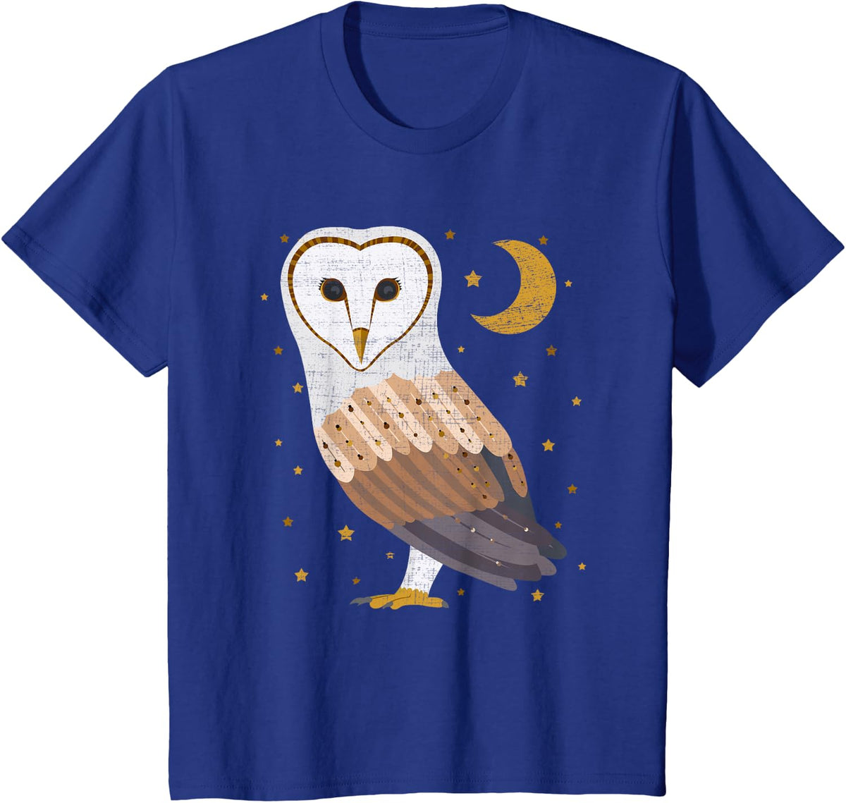 Nocturnal Barn Owl T-Shirt Distressed Design T-Shirt - Royal Blue