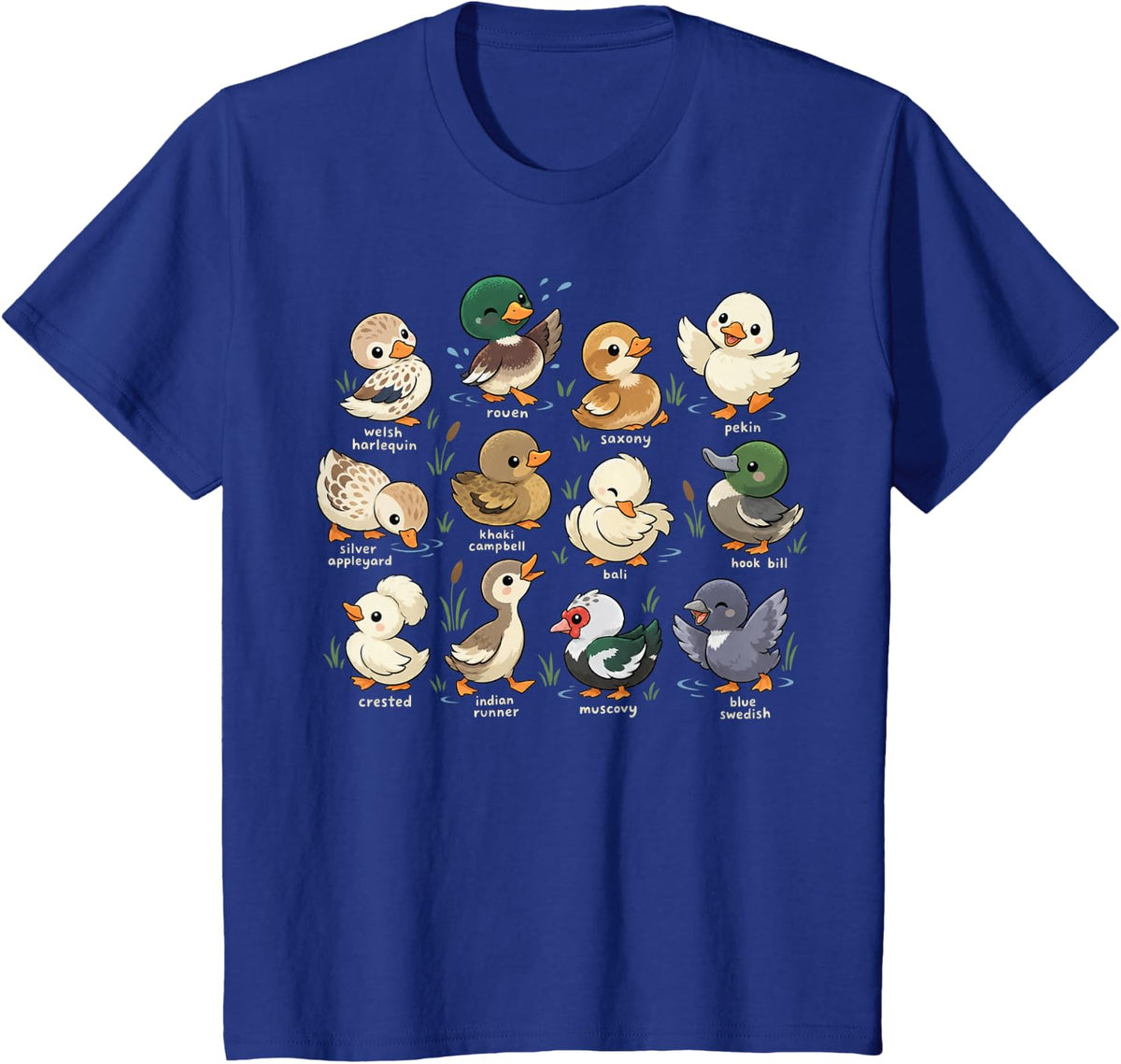 Kawaii Duckling Breed Identification Chart T-Shirt - Royal Blue