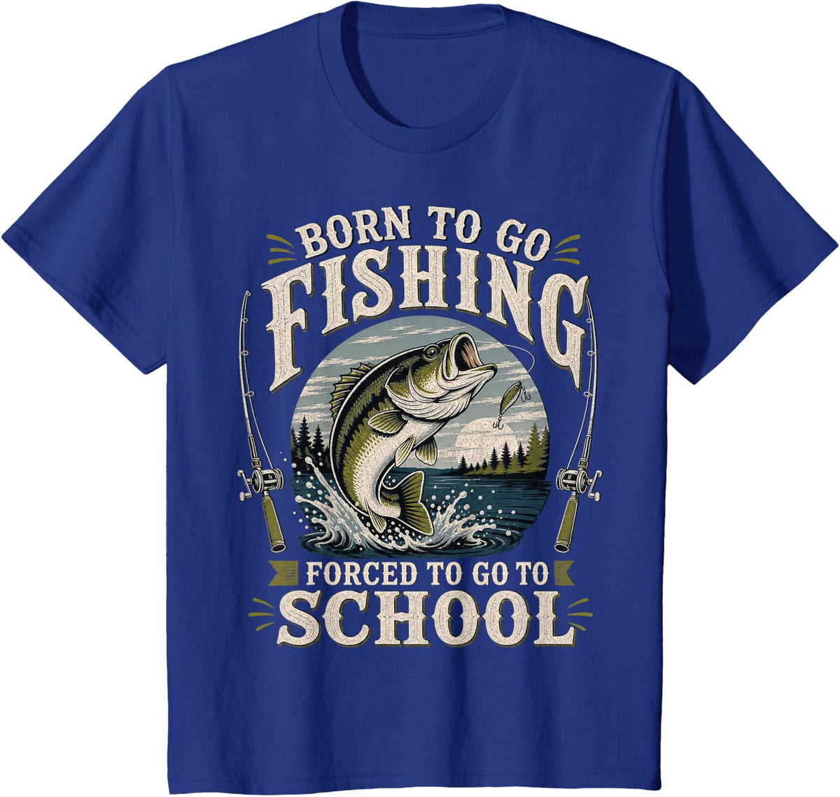Largemouth Bass Fishing Illustration with Rods T-Shirt - Royal Blue