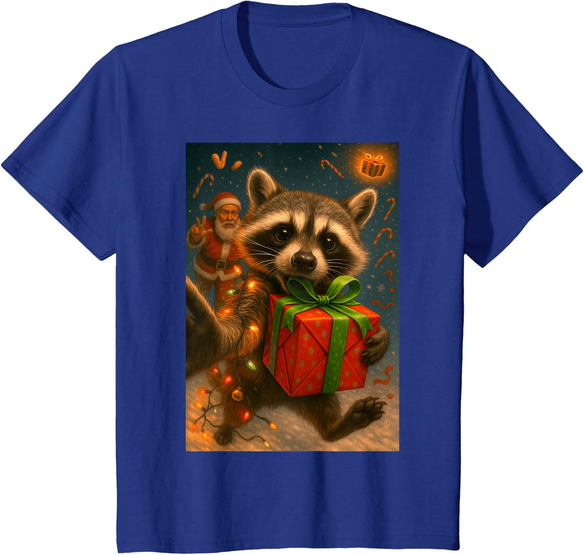 Funny Christmas Shirts - Raccoon Selfie & Santa T-Shirt - Royal Blue