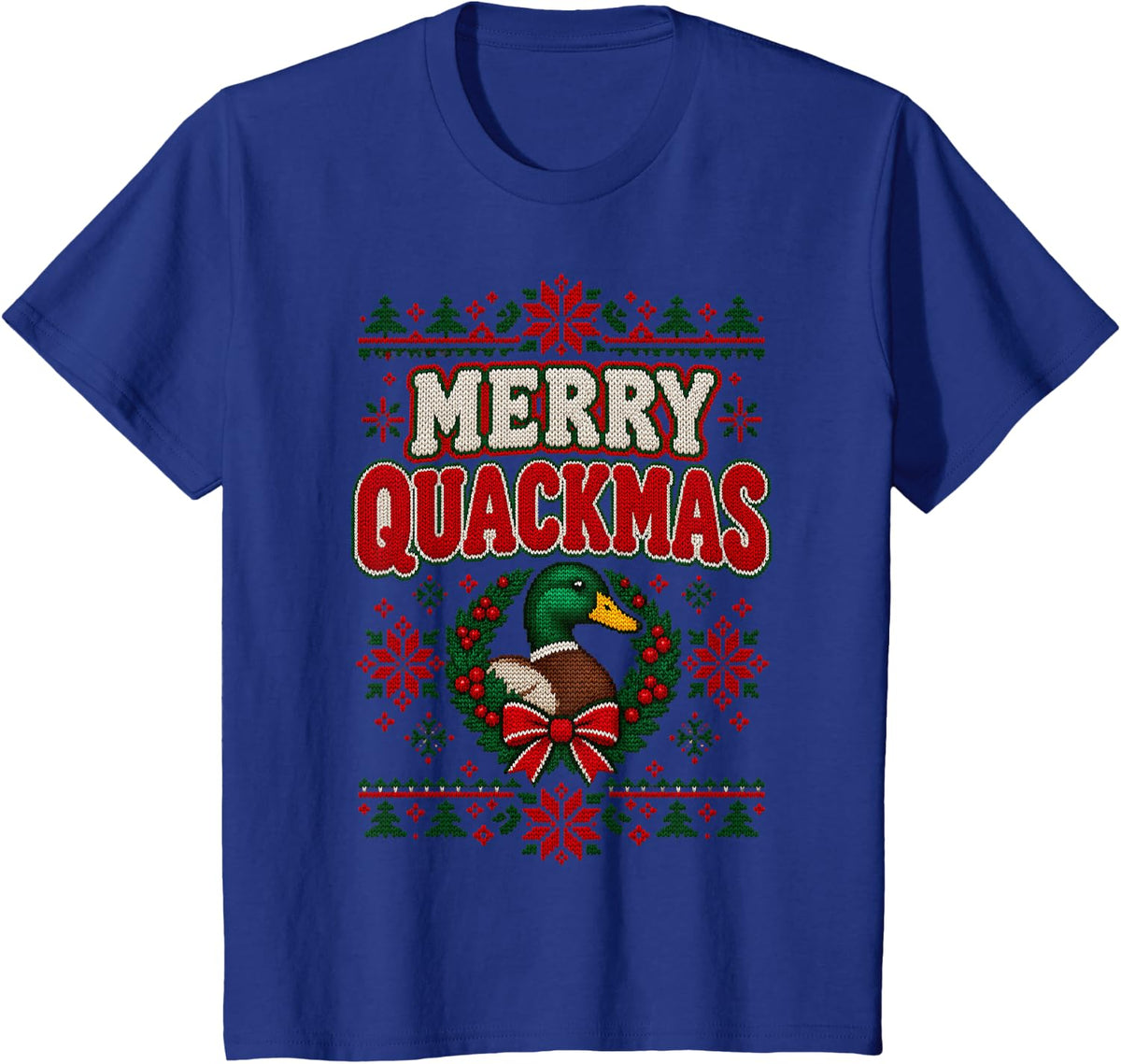 Merry Quackmas Duck Hunting Ugly Christmas Sweater T-Shirt - Royal Blue