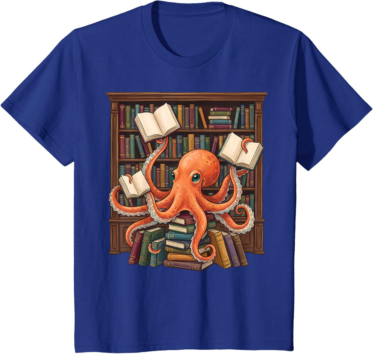 Octopus Book Reading Book Reader Funny Ocean Animal T-Shirt - Royal Blue