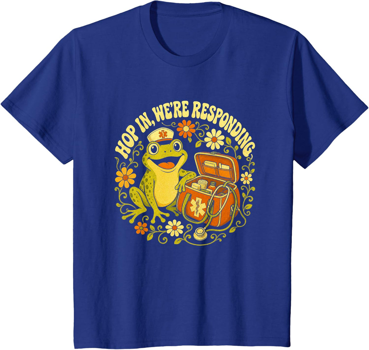 Paramedic Hop in We're Responding EMT First Responder Frog T-Shirt - Royal Blue