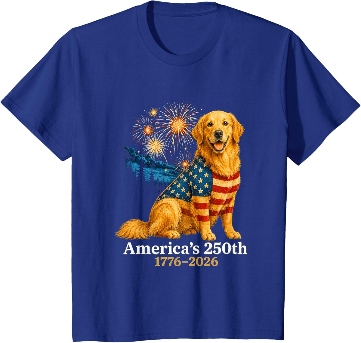 Golden Retriever 4th of July 250 Years American Anniversary T-Shirt - Royal Blue