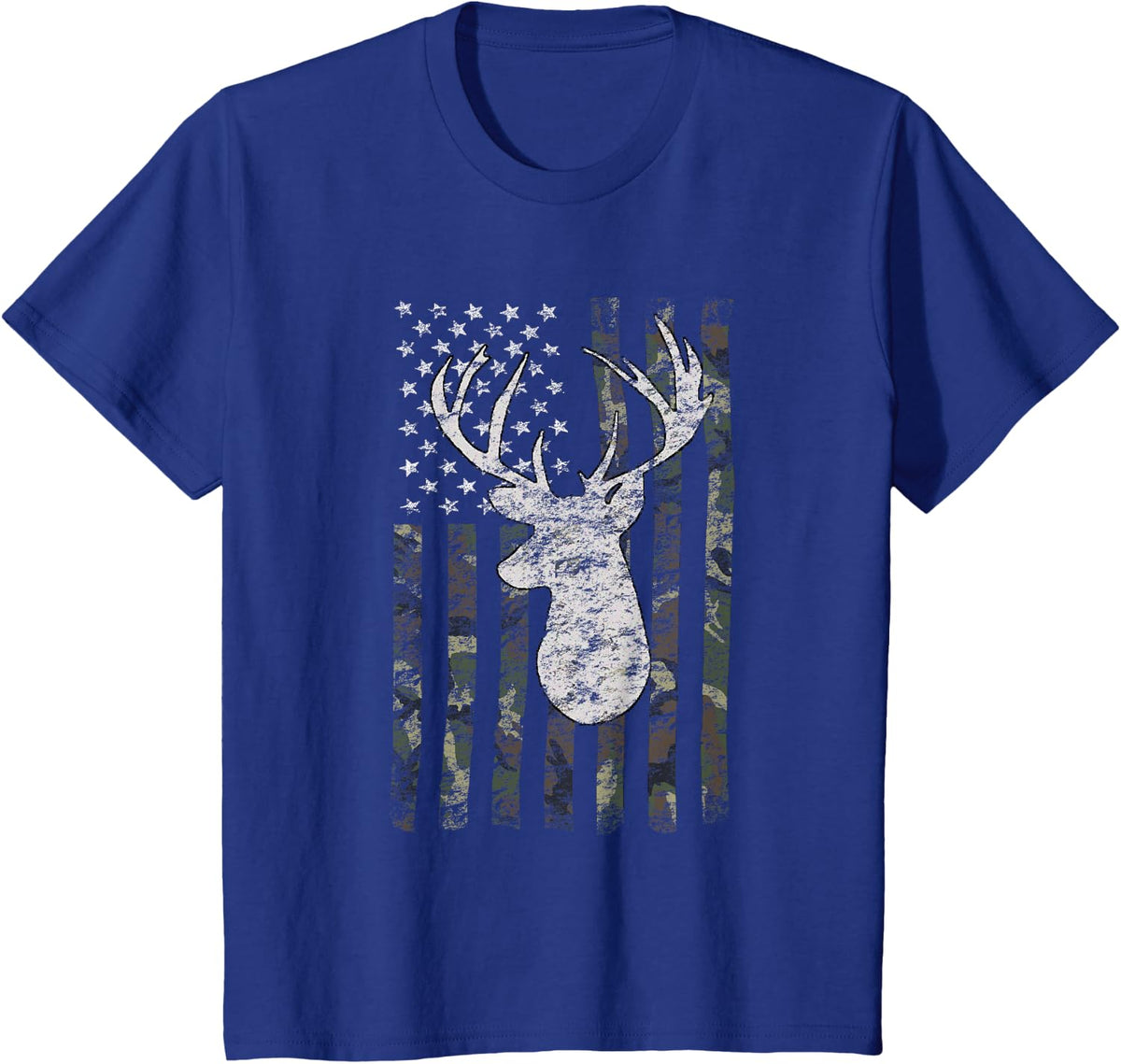 Deer Hunting Camo American Flag T-Shirt - Royal Blue