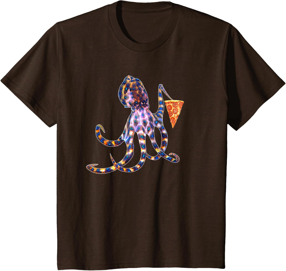 Blue ringed octopus and pizza lovers T-Shirt - Brown