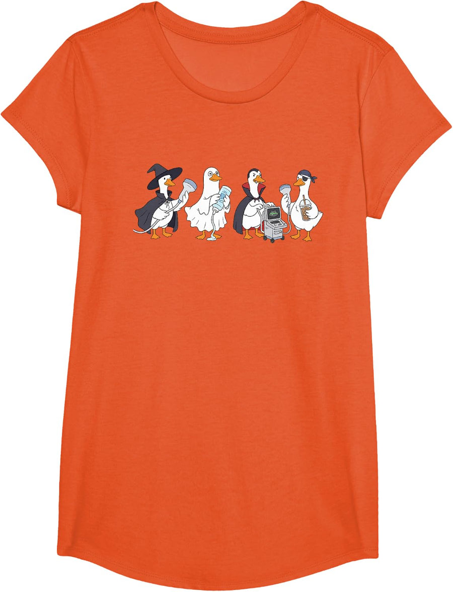Ultrasound Technician Halloween Sonographer Ghost Vascular T-Shirt - Girls Orange