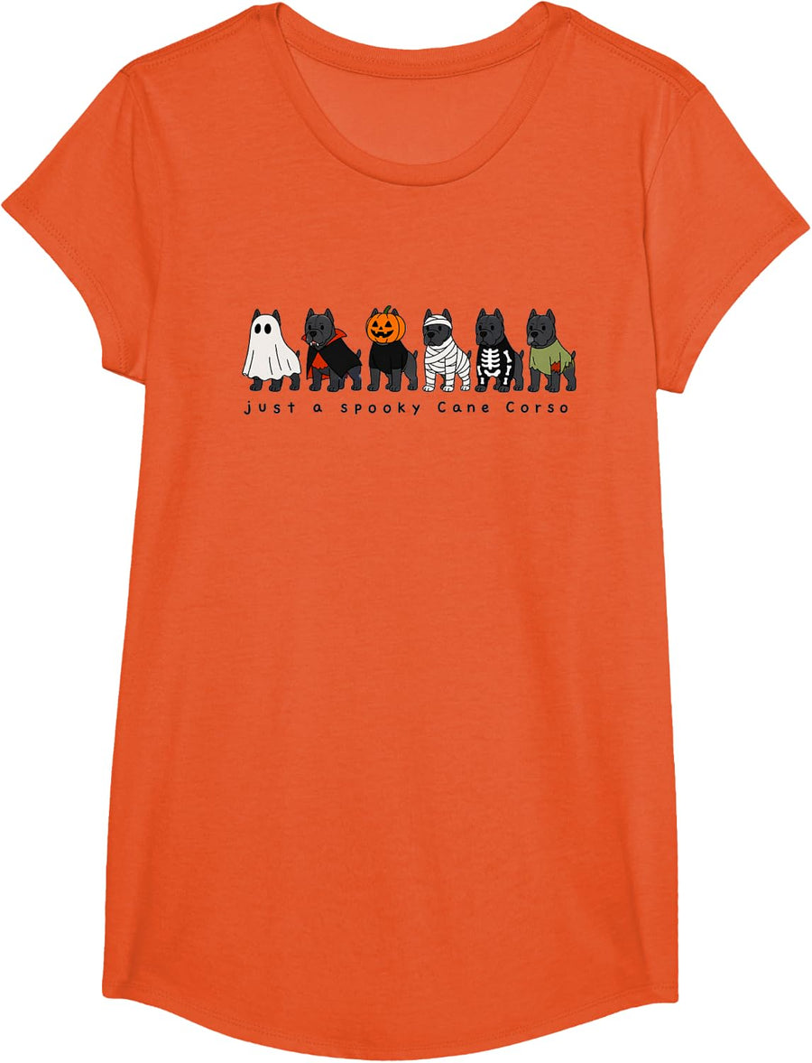 Cane Corso Cute Dog Lover Spooky Fall Halloween Graphic T-Shirt - Girls Orange