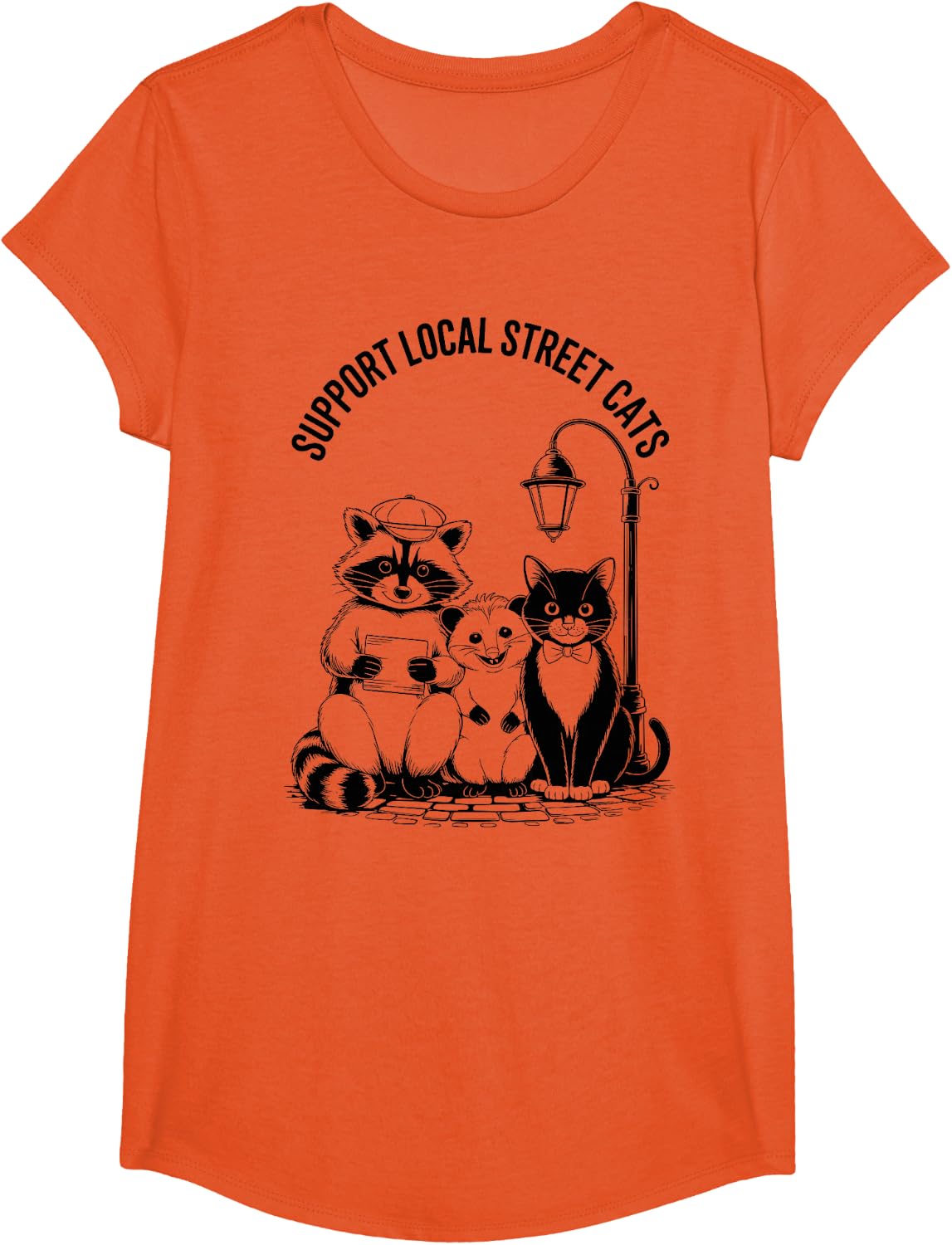 Support Local Street Cats, Opossum Racoon Cat, Team Trash T-Shirt - Girls Orange
