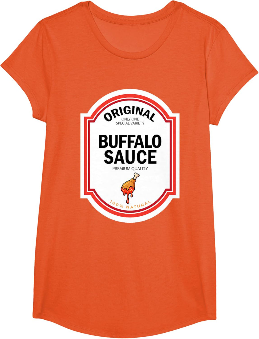 Buffalo Sauce Halloween Funny Group Matching Costume Label T-Shirt - Girls Orange