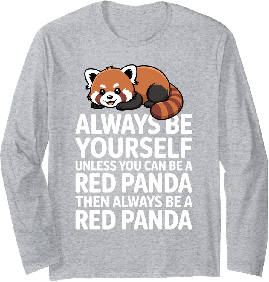Cute Red Panda Design for Men Women Kids Red Panda Lovers Long Sleeve T-Shirt - Adult Unisex Heather Grey
