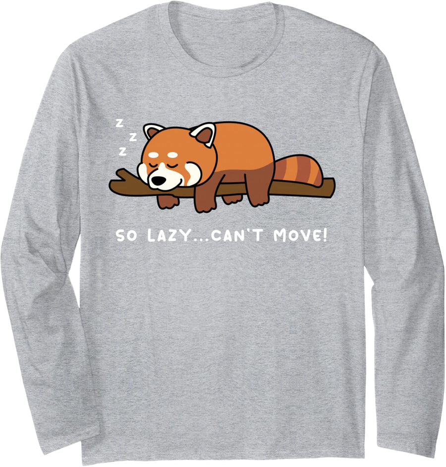 Lazy Person Design for Red Panda Lover | Red Panda Bear Long Sleeve T-Shirt - Adult Unisex Heather Grey