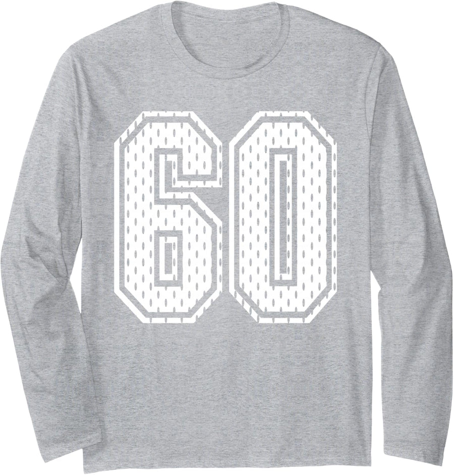 White Number 60 Sports Fan #60 Jersey Shirt Team Player Long Sleeve T-Shirt - Adult Unisex Heather Grey