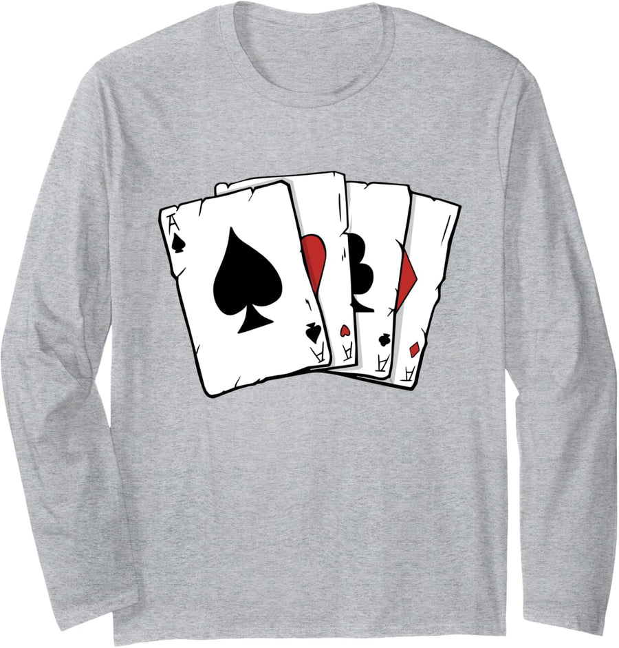 Poker Cards Four Aces - Poker Lovers Long Sleeve T-Shirt - Adult Unisex Heather Grey