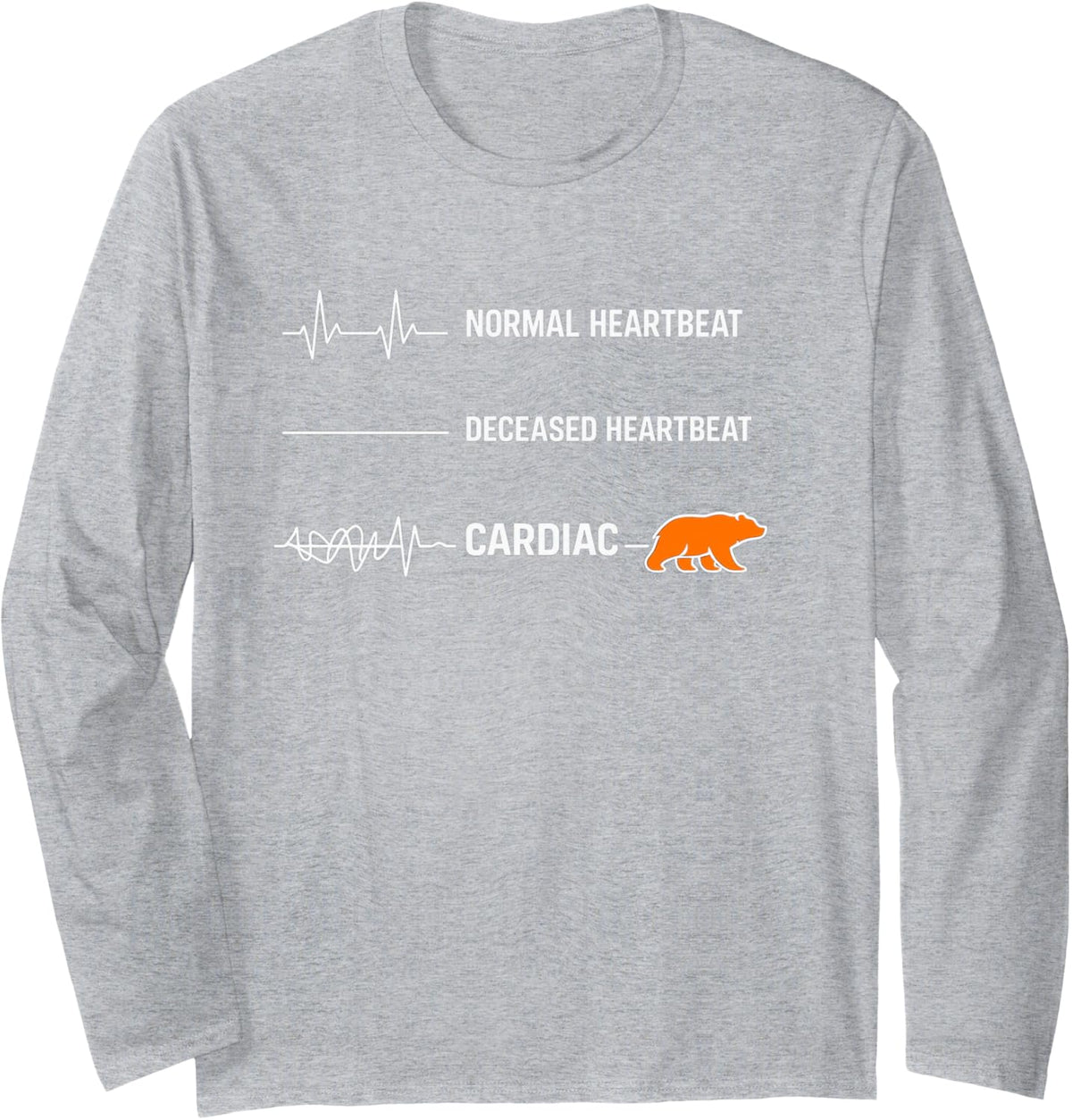 Bear Heart Rate Cardiac Arrest Cardiology Normal Heartbeat Long Sleeve T-Shirt - Adult Unisex Heather Grey