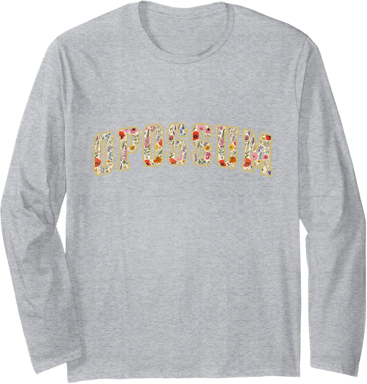 Opossum Wildflower Varsity Letters Possum Lover Funny Long Sleeve T-Shirt - Adult Unisex Heather Grey