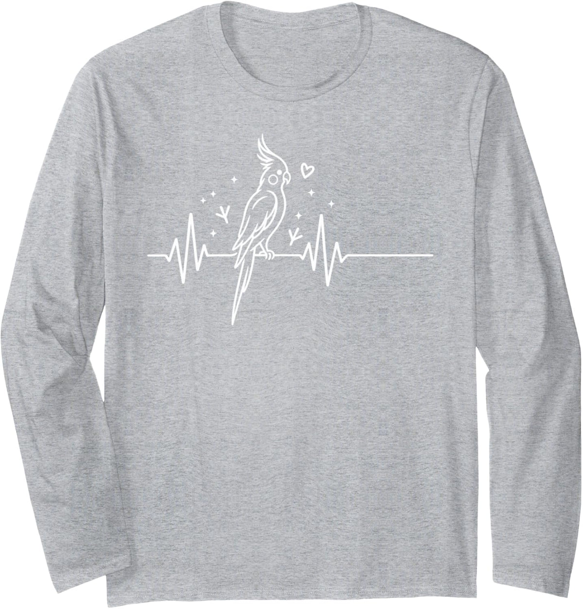 Cockatiel Heartbeat EKG Pulse Pet Bird Long Sleeve T-Shirt - Adult Unisex Heather Grey