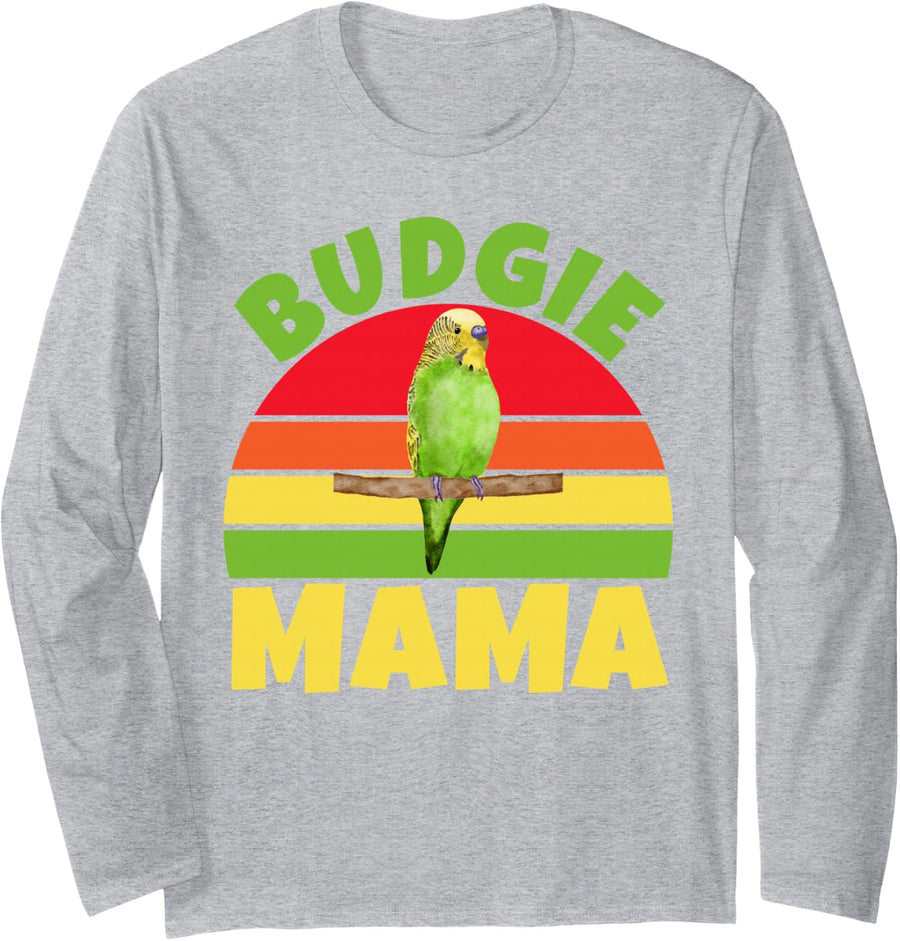Budgie Mama Budgie Long Sleeve T-Shirt - Adult Unisex Heather Grey