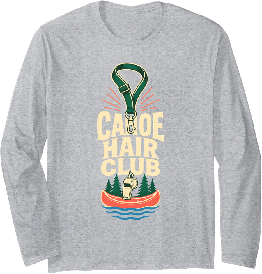Canoe Hair Club Paddling Retro Long Sleeve T-Shirt - Adult Unisex Heather Grey