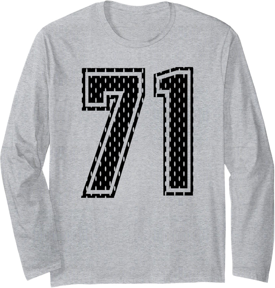 Black Number 71 Sports Fan #71 Jersey Shirt Team Player Long Sleeve T-Shirt - Adult Unisex Heather Grey