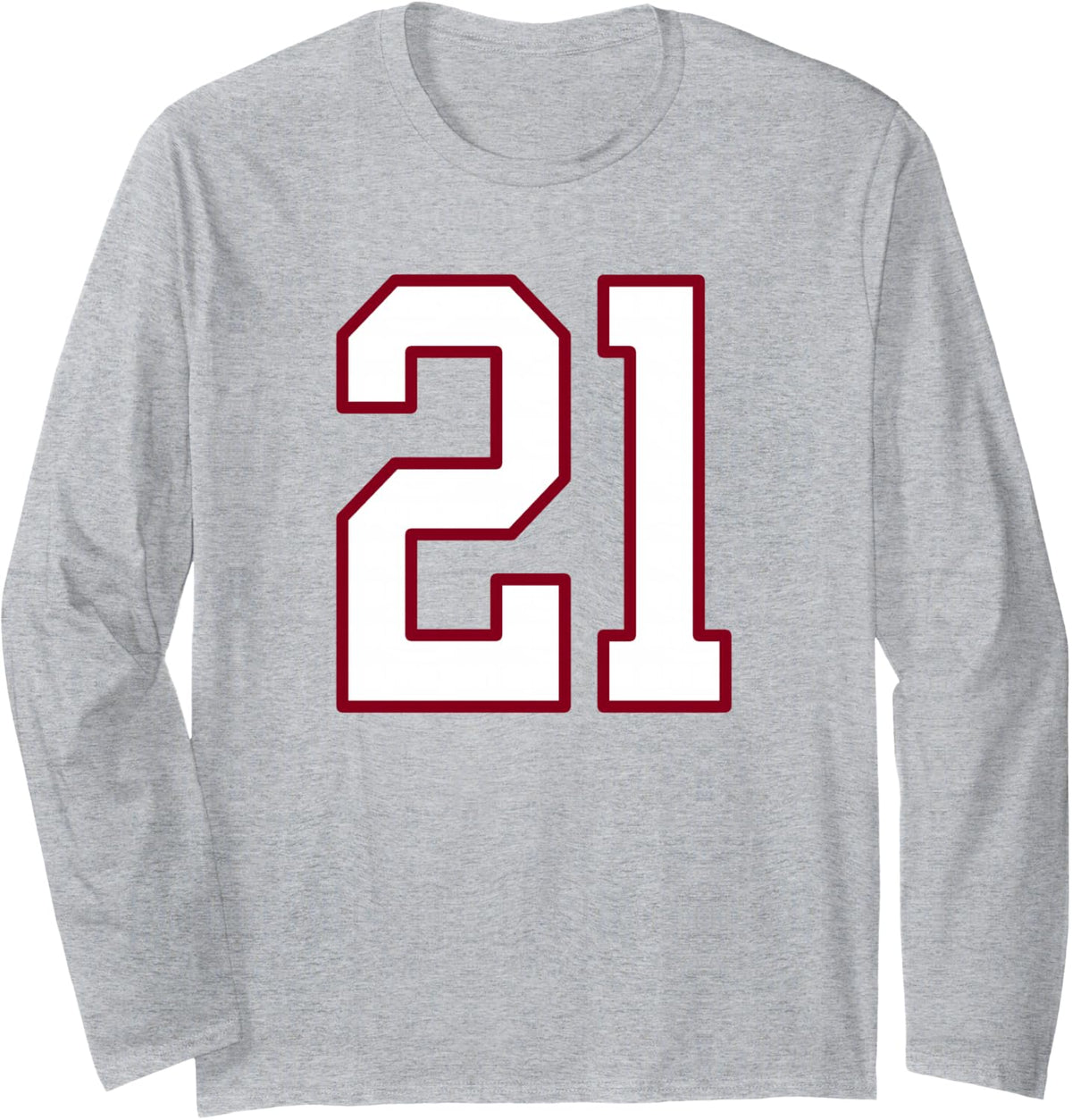 Maroon and White Number 21 Jersey Player Uniform #21 Long Sleeve T-Shirt - Adult Unisex Heather Grey