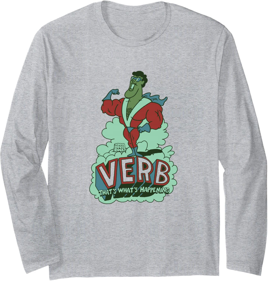 Schoolhouse Rock Verb That's What's Happening Retro TV Show Long Sleeve T-Shirt - Adult Unisex Heather Grey