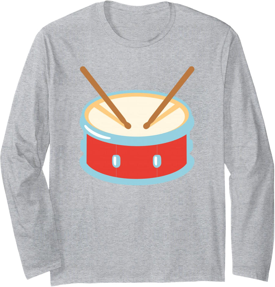 Drum with Drumsticks Costume Long Sleeve T-Shirt - Adult Unisex Heather Grey
