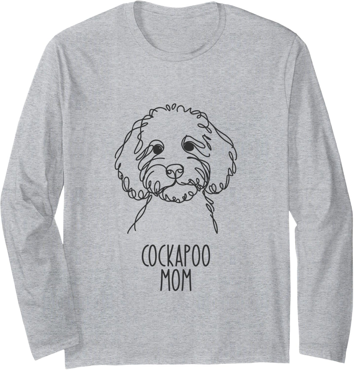 Line Art Best Dog Mom Women - Cockapoo Long Sleeve T-Shirt - Adult Unisex Heather Grey