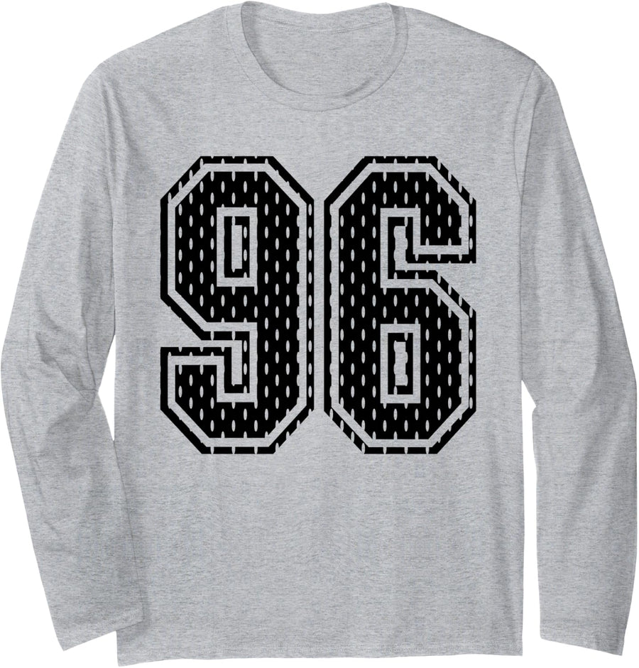 Black Number 96 Sports Fan #96 Jersey Shirt Team Player Long Sleeve T-Shirt - Adult Unisex Heather Grey