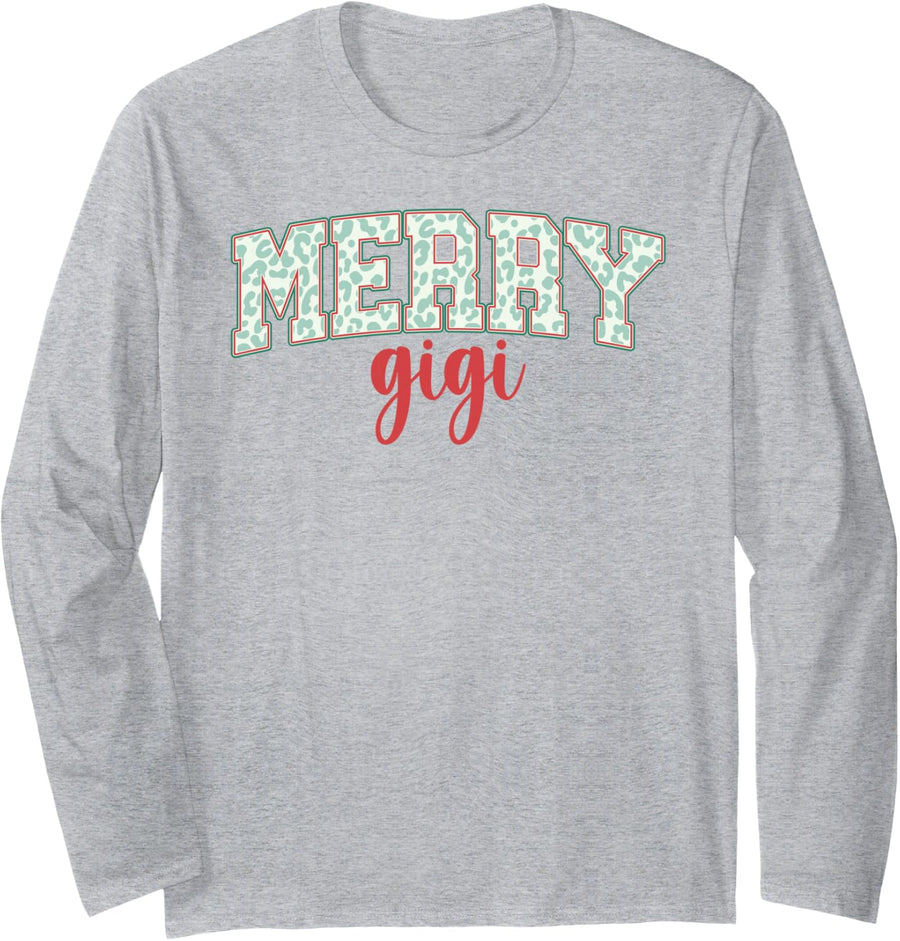 Merry Gigi Christmas Gigi Grandma Xmas Party Long Sleeve T-Shirt - Adult Unisex Heather Grey