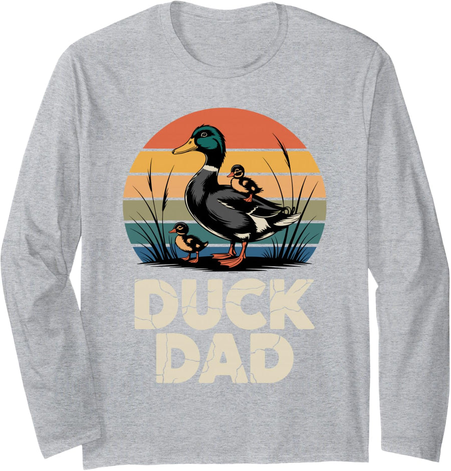 Funny Duck Dad Art for Men Boys Dad Duck Farmer Duck Dad Long Sleeve T-Shirt - Adult Unisex Heather Grey