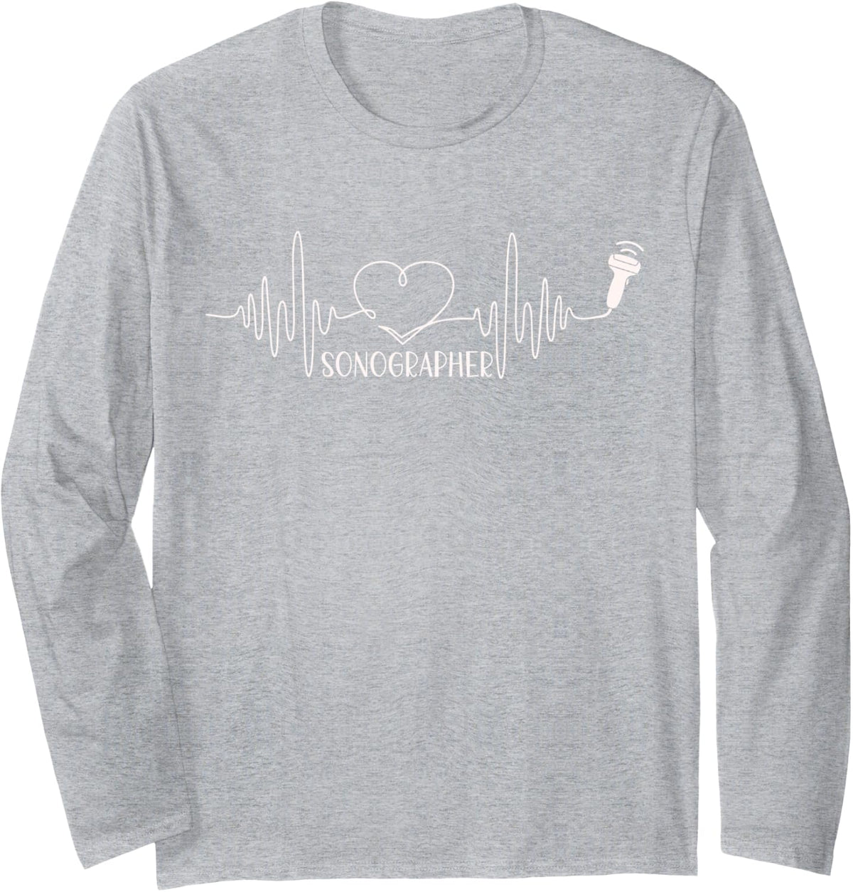 Sonographer Heartbeat Line Ultrasound Medical Imaging Long Sleeve T-Shirt - Adult Unisex Heather Grey